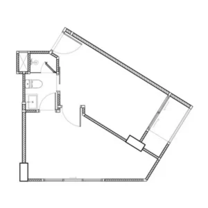 Architektonické 2D Rozvrhnutie Pôdorysu 1-Izbového Bytu O Výmere 34 m² V Embassy World Jomtien Zobrazujúce Samostatnú Spálňu, Súkromnú Kúpeľňu, Obytnú Časť A Balkón