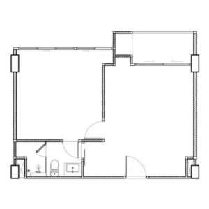 Architektonické 2D Rozvrhnutie Pôdorysu Priestranného 1-Izbového Bytu O Výmere 51,5-52,5 m² V Embassy World Jomtien Zobrazujúce Veľkú Obytnú Časť, Samostatnú Hlavnú Spálňu, Kúpeľňu A Balkón