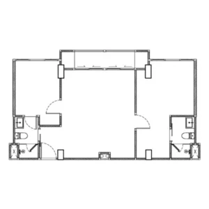 Architektonické 2D Rozvrhnutie Pôdorysu Priestranného 2-Izbového Bytu O Výmere 66-69 m² Vzniknutého Spojením 1-Izbových Bytov V Embassy World Jomtien Zobrazujúce Dve Spálne, Dve Plnohodnotné Kúpeľne, Rozsiahlu Obývaciu Časť A Prístup Na Balkón.