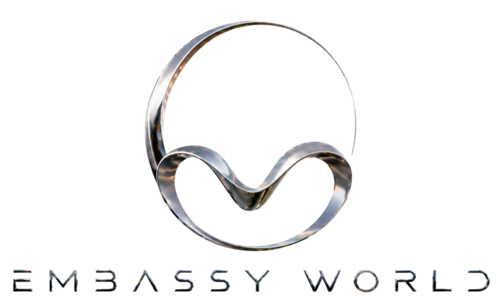 Embassy World Jomtien official full logo with metallic emblem and typography