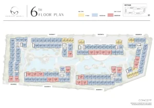 Architectural basement floor plan layout for Embassy World Jomtien showing underground parking bays, EV charging stations, and wellness facility zones including Bungee Gym, Thermal Galaxy, Hydro Therapy, and Aqua Cinema.
