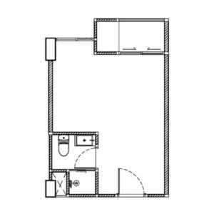 Architektonické 2D Rozvrhnutie Pôdorysu Štúdia O Výmere 25-26 m² V Embassy World Jomtien Zobrazujúce Hlavnú Obytnú Časť, Integrovanú Kúpeľňu A Balkón
