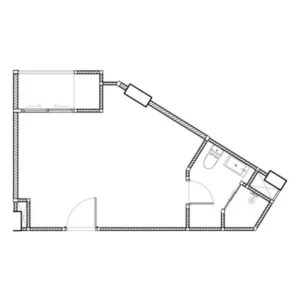 Architektonické 2D Rozvrhnutie Pôdorysu Štúdia O Výmere 29 m² V Embassy World Jomtien Zobrazujúce Obytnú Časť, Súkromnú Kúpeľňu A Balkón